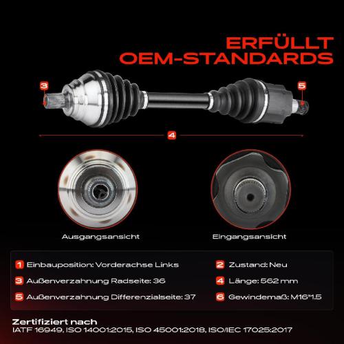 1x Antriebswelle Vorderachse Links für Audi A3 TT VW PASSAT ALLTRACK Tiguan SKODA KODIAQ Bild 1x Antriebswelle Vorderachse Links für Audi A3 TT VW PASSAT ALLTRACK Tiguan SKODA KODIAQ