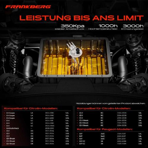 Frankberg 1x Kraftstoffpumpe für Citroën C4 Coupe I Stufenheck C5 Break II Peugeot 307 CC 1.4L 1.6L 2001-2011 Bild Frankberg 1x Kraftstoffpumpe für Citroën C4 Coupe I Stufenheck C5 Break II Peugeot 307 CC 1.4L 1.6L 2001-2011