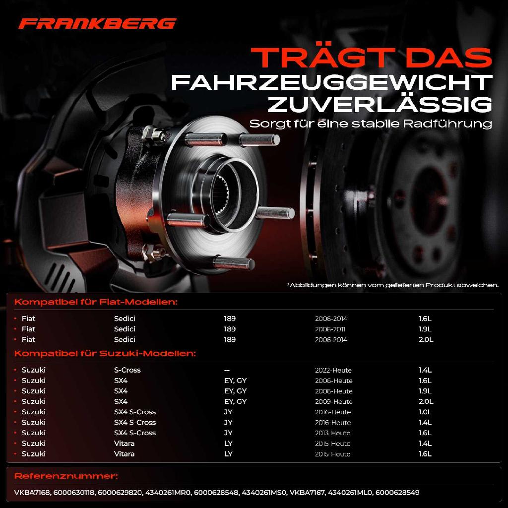 2x Radnabe Radlagersatz Hinterachse beidseitig für Fiat Sedici Suzuki S-Cross SX4 Vitara Bj ab 2006