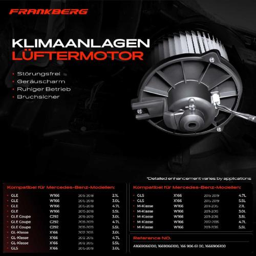 Frankberg 1x Gebläsemotor Innenraumgebläse für Mercedes-Benz GL-Klasse X166 GLE W166 2012-2019 Bild Frankberg 1x Gebläsemotor Innenraumgebläse für Mercedes-Benz GL-Klasse X166 GLE W166 2012-2019