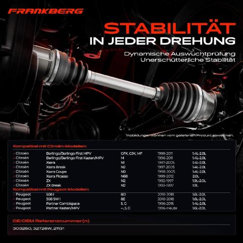 Frankberg 1x Antriebswelle Vorderachse Links für Citroën Berlingo Xsara Peugeot 508 I 8D Partner Bild Frankberg 1x Antriebswelle Vorderachse Links für Citroën Berlingo Xsara Peugeot 508 I 8D Partner