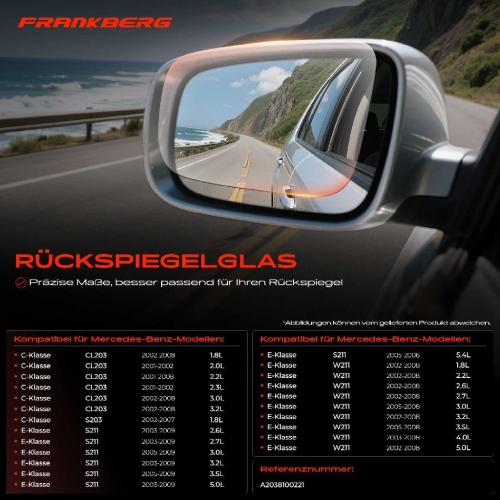 1x Spiegelglas Außenspiegel rechts für Mercedes-Benz C-Klasse Coupe W203 CL203 Bild 1x Spiegelglas Außenspiegel rechts für Mercedes-Benz C-Klasse Coupe W203 CL203