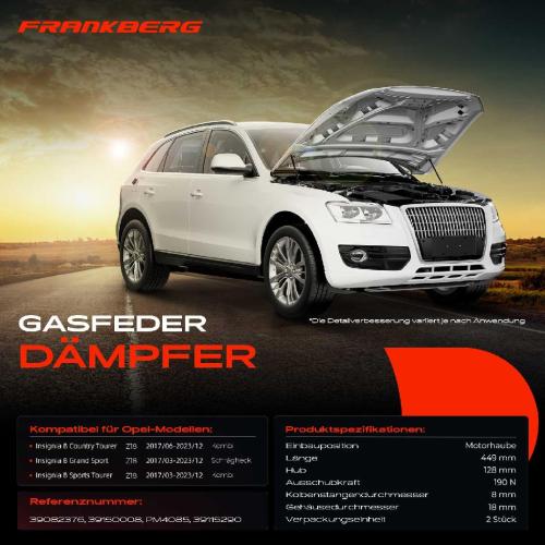 Frankberg 2x Gasfeder Dämpfer Motorhaube für Opel Insignia B Z18 Kombi Schrägheck Bj ab 2017 Bild Frankberg 2x Gasfeder Dämpfer Motorhaube für Opel Insignia B Z18 Kombi Schrägheck Bj ab 2017