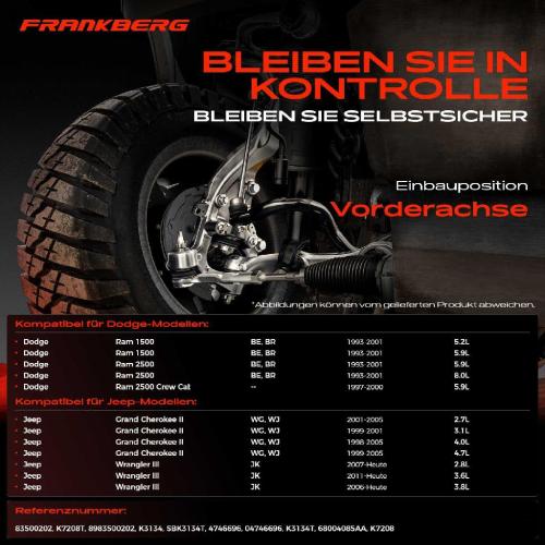 2x Traggelenk Vorderachse für Dodge Ram 1500 Extended Cab Pick-up Standard 2500 Crew Jeep Wrangler III Bild 2x Traggelenk Vorderachse für Dodge Ram 1500 Extended Cab Pick-up Standard 2500 Crew Jeep Wrangler III