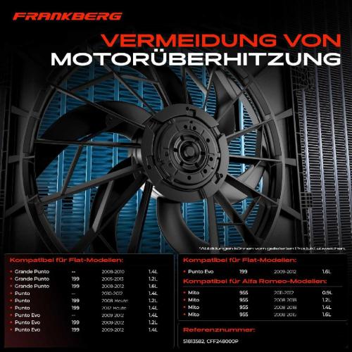 Frankberg 1x Motorkühller Einfachlüfter mit Kühlerlüfterrahmen Alfa Romeo Mito 955 Fiat Punto 199 Bild Frankberg 1x Motorkühller Einfachlüfter mit Kühlerlüfterrahmen Alfa Romeo Mito 955 Fiat Punto 199