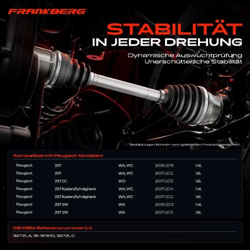 1x Antriebswelle Vorderachse Links für Peugeot 207 CC SW Kasten/Schrägheck WA WC WD WK 2006-2015 Bild 1x Antriebswelle Vorderachse Links für Peugeot 207 CC SW Kasten/Schrägheck WA WC WD WK 2006-2015