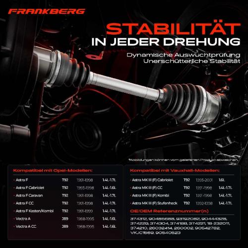 Frankberg 1x Antriebswelle Vorderachse Rechts für Opel Astra F Vectra A Combo Corsa B Bild Frankberg 1x Antriebswelle Vorderachse Rechts für Opel Astra F Vectra A Combo Corsa B