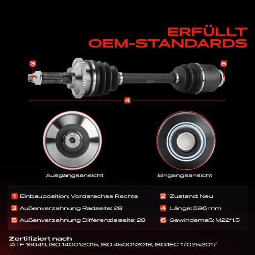 1x Antriebswelle Vorderachse Rechts für KIA Carnival I UP II GQ 2.9L 1999-2006 Bild 1x Antriebswelle Vorderachse Rechts für KIA Carnival I UP II GQ 2.9L 1999-2006