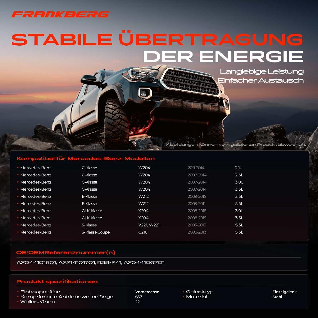 1x Kardanwelle Gelenkwelle Vorderachse für Mercedes-Benz W204 S204 C218 X218 W212 S212 X204 A217 C216