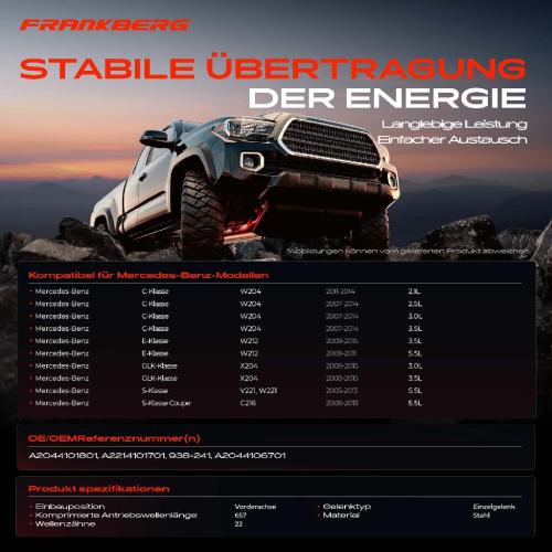 1x Kardanwelle Gelenkwelle Vorderachse für Mercedes-Benz W204 S204 C218 X218 W212 S212 X204 A217 C216 Bild 1x Kardanwelle Gelenkwelle Vorderachse für Mercedes-Benz W204 S204 C218 X218 W212 S212 X204 A217 C216