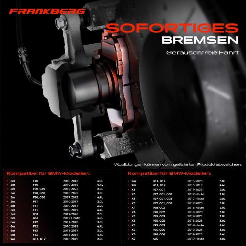 Frankberg 4x Bremsbeläge Hinterachse für BMW F10 F90 G30 F11 G31 F06 G32 F12 F13 G11 G12 2010-2025 Bild Frankberg 4x Bremsbeläge Hinterachse für BMW F10 F90 G30 F11 G31 F06 G32 F12 F13 G11 G12 2010-2025