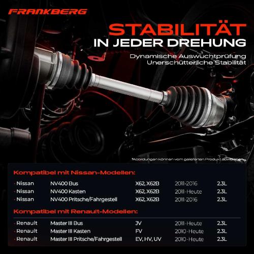 Frankberg 1x Antriebswelle Vorderachse Links für Nissan NV400 X62 X62B Renault Master III 2.3L Bj ab 2010 Bild Frankberg 1x Antriebswelle Vorderachse Links für Nissan NV400 X62 X62B Renault Master III 2.3L Bj ab 2010