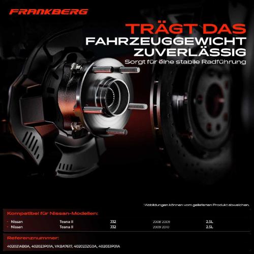 Frankberg 1x Radnabe Radlagersatz Vorderachse beidseitig für Nissan Teana II J32 2.5L 2008-2010 Bild Frankberg 1x Radnabe Radlagersatz Vorderachse beidseitig für Nissan Teana II J32 2.5L 2008-2010