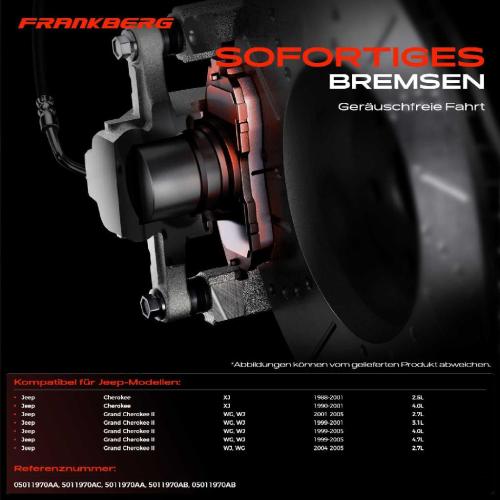 4x Bremsbeläge Hinterachse für Jeep Cherokee Grand II 2.5L 4.0L 2.7L 3.1L 4.7L 1988-2005 Bild 4x Bremsbeläge Hinterachse für Jeep Cherokee Grand II 2.5L 4.0L 2.7L 3.1L 4.7L 1988-2005