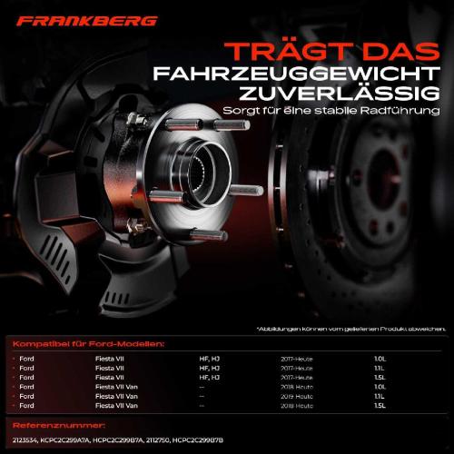 Frankberg 1x Radnabe Radlagersatz Hinterachse beidseitig f r Ford Fiesta VII Van 1.0L 1.1L 1.5L Bj ab 2017 Bild Frankberg 1x Radnabe Radlagersatz Hinterachse beidseitig f r Ford Fiesta VII Van 1.0L 1.1L 1.5L Bj ab 2017