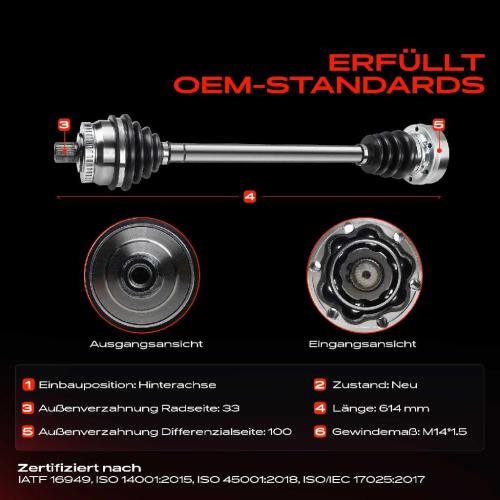 1x Antriebswelle Hinterachse Links oder Rechts für VW Passat 3B3 3B6 2001-2005 Bild 1x Antriebswelle Hinterachse Links oder Rechts für VW Passat 3B3 3B6 2001-2005