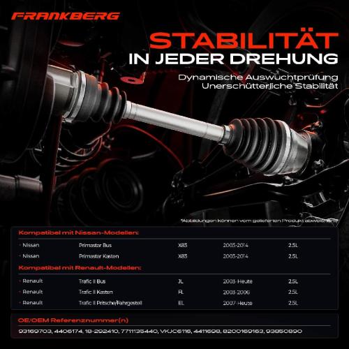 1x Antriebswelle Vorderachse Rechts für Nissan Primastar X83 Renault Trafic II 2.5L Bild 1x Antriebswelle Vorderachse Rechts für Nissan Primastar X83 Renault Trafic II 2.5L