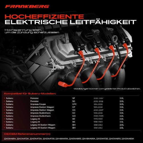 4x Zündleitungssatz Zündkabel für Subaru Forester Impreza Legacy 3 2.0L 2.5L 1995-2008 Bild 4x Zündleitungssatz Zündkabel für Subaru Forester Impreza Legacy 3 2.0L 2.5L 1995-2008