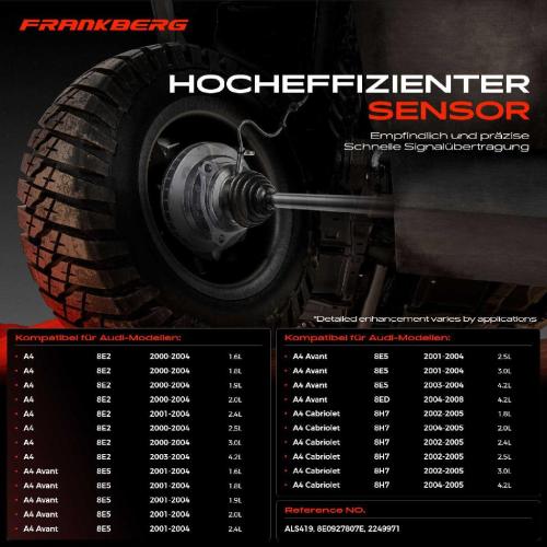 Frankberg 1x ABS Sensor Hinterachse links für Audi A4 Avant Cabriolet 1.6L 1.8L 1.9L 2.0L 2.4L 2.5L 3.0L 4.2L 2000-2008 Bild Frankberg 1x ABS Sensor Hinterachse links für Audi A4 Avant Cabriolet 1.6L 1.8L 1.9L 2.0L 2.4L 2.5L 3.0L 4.2L 2000-2008