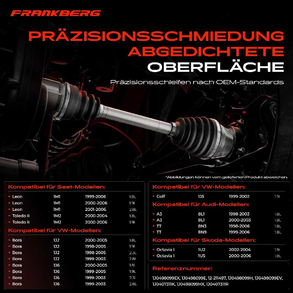 1x Antriebswelle Gelenksatz Vorderachse für VW Golf Bora Audi A3 8L1 TT Seat Leon Toledo