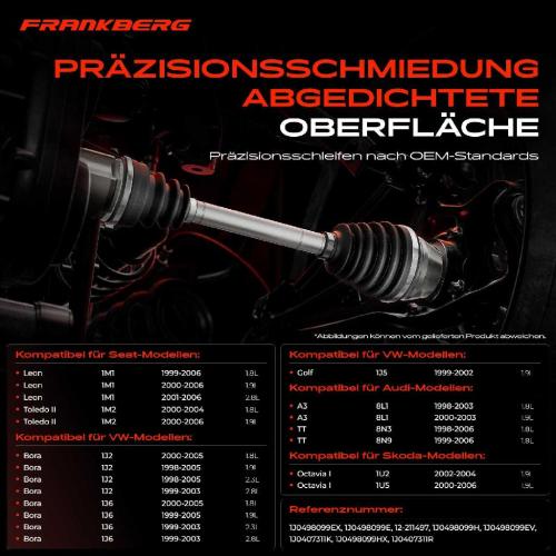 Frankberg 1x Antriebswelle Gelenksatz Vorderachse für VW Golf Bora Audi A3 8L1 TT Seat Leon Toledo Bild Frankberg 1x Antriebswelle Gelenksatz Vorderachse für VW Golf Bora Audi A3 8L1 TT Seat Leon Toledo
