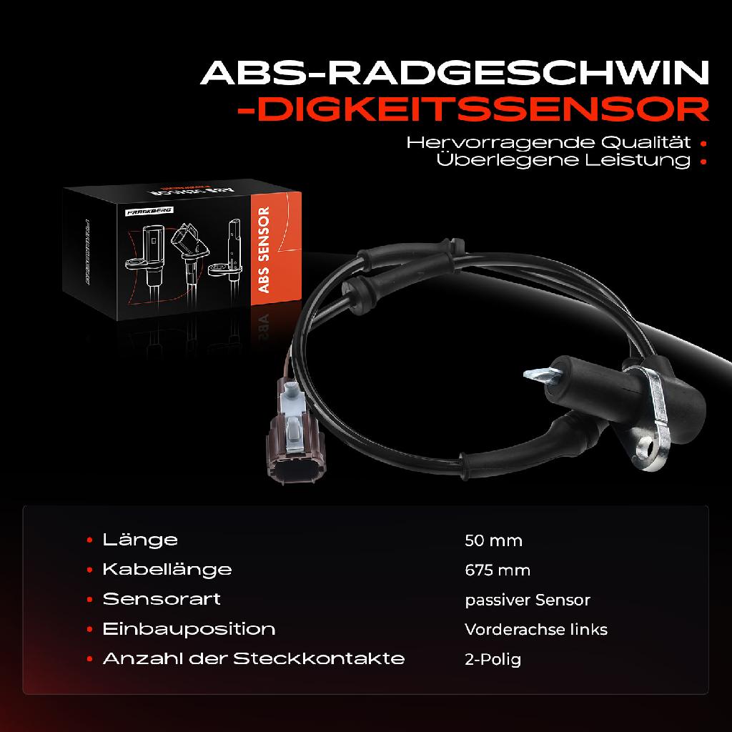 1x ABS Sensor Vorderachse links für Nissan Terrano II R20 2.4L 2.7L 3.0L 2002-2007