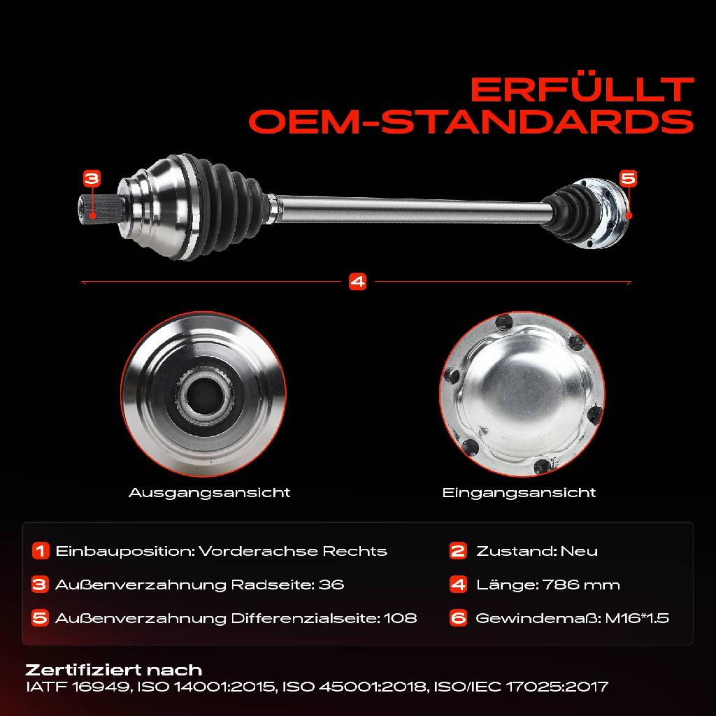 1x Antriebswelle Vorderachse Rechts für Audi A3 VW Golf Jetta III/IV Passat