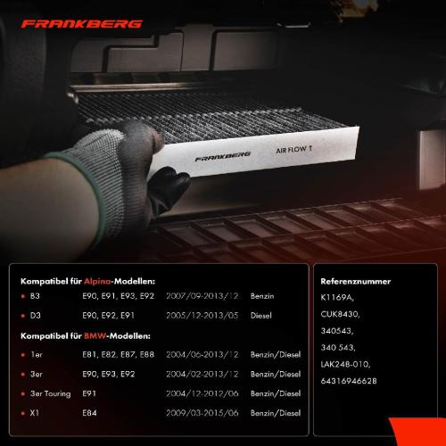 1x Innenraumfilter Aktivkohle für BMW 1er E81-E88 3er E90-E93 X1 E84 Alpina B3 D3 Bild 1x Innenraumfilter Aktivkohle für BMW 1er E81-E88 3er E90-E93 X1 E84 Alpina B3 D3