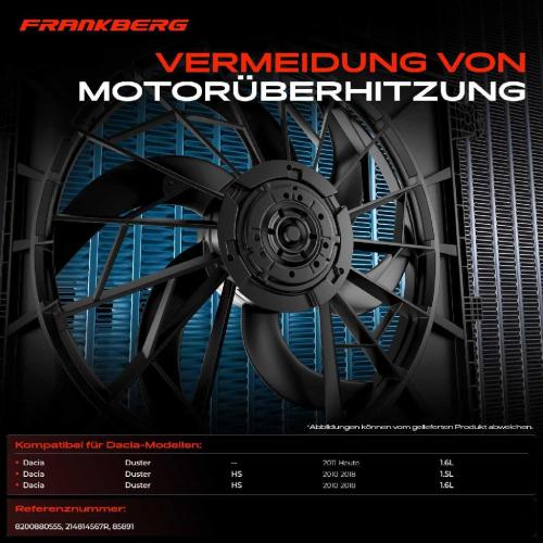 Frankberg 1x Motorkühller Einfachlüfter mit Kühlerlüfterrahmen Dacia Duster Kasten 1.5 dCi 1.6 16V 4x4 Bild Frankberg 1x Motorkühller Einfachlüfter mit Kühlerlüfterrahmen Dacia Duster Kasten 1.5 dCi 1.6 16V 4x4