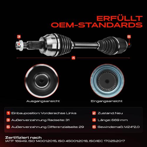 1x Antriebswelle Vorderachse Links für Land Rover Range Rover IV Sport L405 L494 Bild 1x Antriebswelle Vorderachse Links für Land Rover Range Rover IV Sport L405 L494