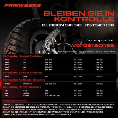 Frankberg 1x Querlenker Satz Vorderachse für VW Golf Alltrack Sportsvan Van VII Variant VIII T-ROC Audi A3 Cabriolet Bild Frankberg 1x Querlenker Satz Vorderachse für VW Golf Alltrack Sportsvan Van VII Variant VIII T-ROC Audi A3 Cabriolet