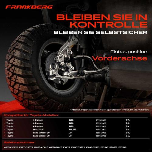 Frankberg 1x Querlenker Satz Vorderachse für Toyota 4 Runner Hilux SUV Land Cruiser 90 2.7L 3.0L 3.4L 1995-2002 Bild Frankberg 1x Querlenker Satz Vorderachse für Toyota 4 Runner Hilux SUV Land Cruiser 90 2.7L 3.0L 3.4L 1995-2002