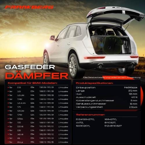 2x Gasfeder Dämpfer Heckklappe für BMW 5er E34 Limousine 1988-1995 Bild 2x Gasfeder Dämpfer Heckklappe für BMW 5er E34 Limousine 1988-1995