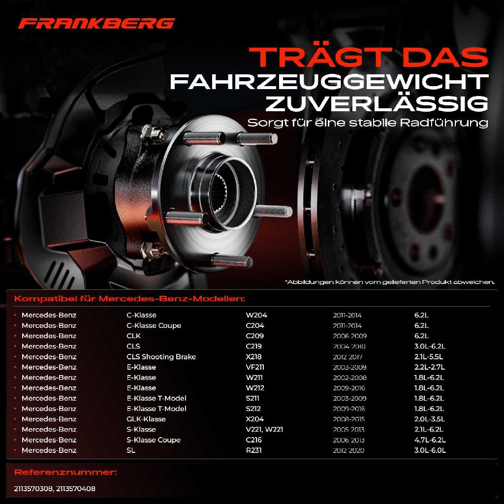 1x Radnabe Radlagersatz Hinterachse beidseitig für Mercedes-Benz W204 C204 S204 C209 C218 C219 X218 VF211 W211