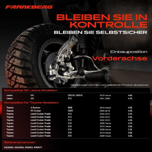 Frankberg 1x Querlenker Satz Vorderachse für Lexus GX Toyota 4 Runner FJ Cruiser Land Prado 4.6L 4.7L 4.0L 2.8L Bj ab 2001 Bild Frankberg 1x Querlenker Satz Vorderachse für Lexus GX Toyota 4 Runner FJ Cruiser Land Prado 4.6L 4.7L 4.0L 2.8L Bj ab 2001