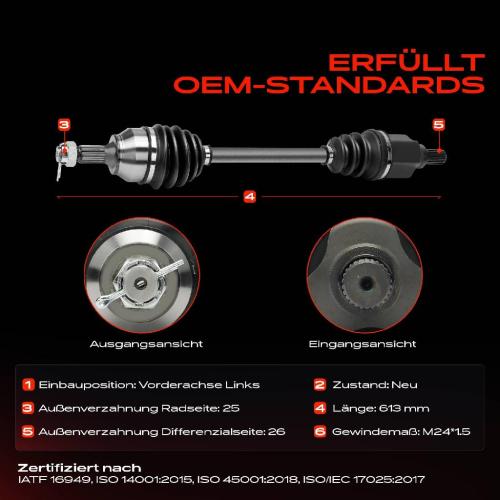 1x Antriebswelle Vorderachse Links für Citroën C4 DS4 Peugeot 308 207 2008 Bj ab 2006 Bild 1x Antriebswelle Vorderachse Links für Citroën C4 DS4 Peugeot 308 207 2008 Bj ab 2006