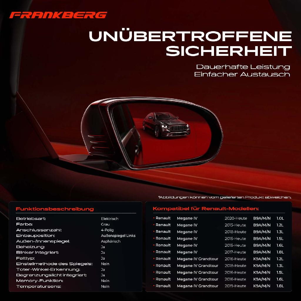 1x Außenspiegel Links für Renault Megane IV Grandtour Schrägheck K9A/M/N B9A/M/N