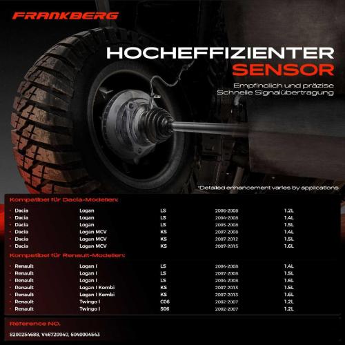 Frankberg 1x ABS Sensor Hinterachse rechts f r Dacia Logan Express MCV Renault I Kombi Twingo 1.2L 2002-2015 Bild Frankberg 1x ABS Sensor Hinterachse rechts f r Dacia Logan Express MCV Renault I Kombi Twingo 1.2L 2002-2015