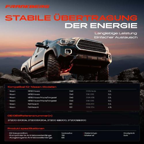 Frankberg 1x Kardanwelle Gelenkwelle Vorderachse für Nissan NP300 Navara Pritsche/Fahrgestell Pathfinder III Bj ab 2005 Bild Frankberg 1x Kardanwelle Gelenkwelle Vorderachse für Nissan NP300 Navara Pritsche/Fahrgestell Pathfinder III Bj ab 2005