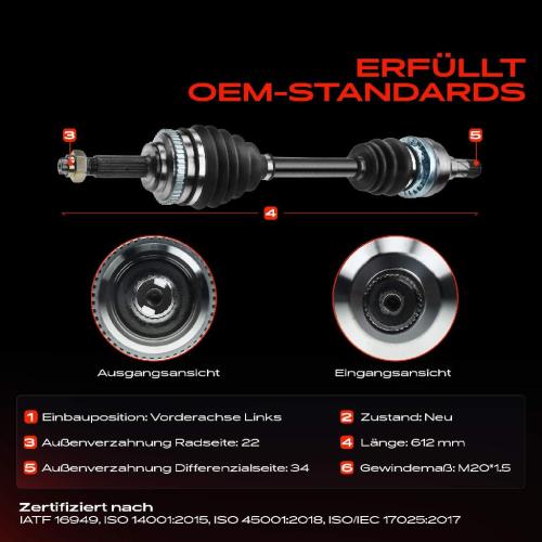 1x Antriebswelle Vorderachse Links für Chevrolet Aveo/Kalos Stufenheck T250 T255 1.4L 2005-2013 Bild 1x Antriebswelle Vorderachse Links für Chevrolet Aveo/Kalos Stufenheck T250 T255 1.4L 2005-2013