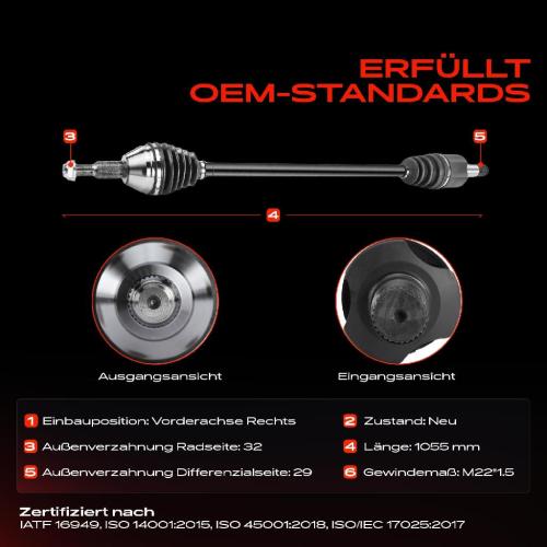 1x Antriebswelle Vorderachse Rechts für Chrysler Grand Voyager V RT ab 2007 Bild 1x Antriebswelle Vorderachse Rechts für Chrysler Grand Voyager V RT ab 2007