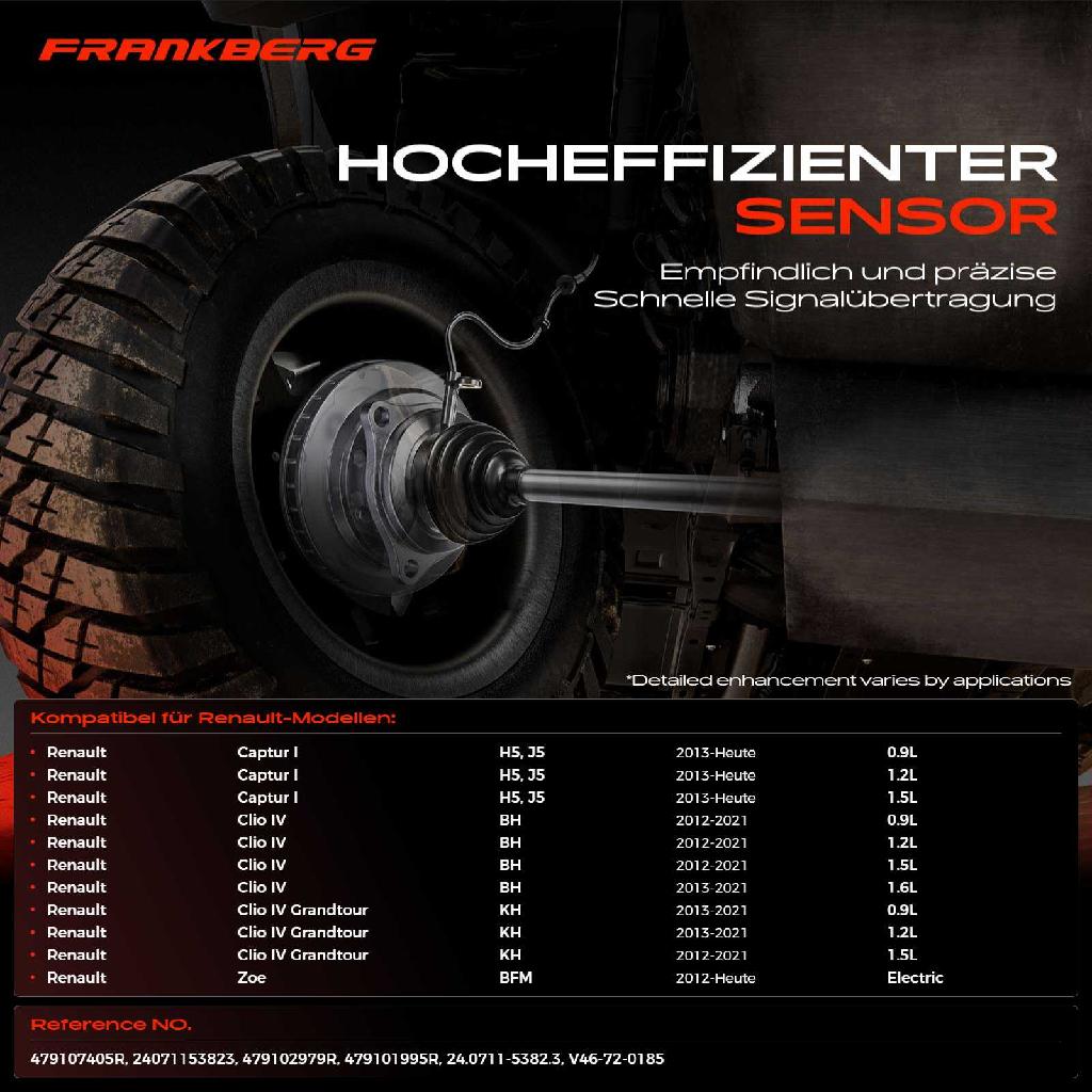 1x ABS Sensor Vorderachse beidseitig für Renault Captur I Clio IV Grandtour Zoe 0.9L 1.2L 1.5L 1.6L Bj ab 2012