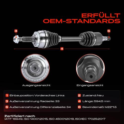 Frankberg 1x Antriebswelle Vorderachse Links für Saab 9-3 Cabriolet YS3D 1998-2003 Bild Frankberg 1x Antriebswelle Vorderachse Links für Saab 9-3 Cabriolet YS3D 1998-2003