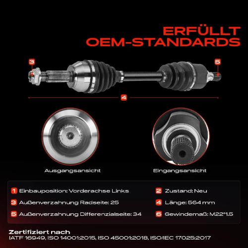 1x Antriebswelle Vorderachse Links für Ford B-Max JK Fiesta 5 CB1, CCN 1.0L 1.6L Bild 1x Antriebswelle Vorderachse Links für Ford B-Max JK Fiesta 5 CB1, CCN 1.0L 1.6L