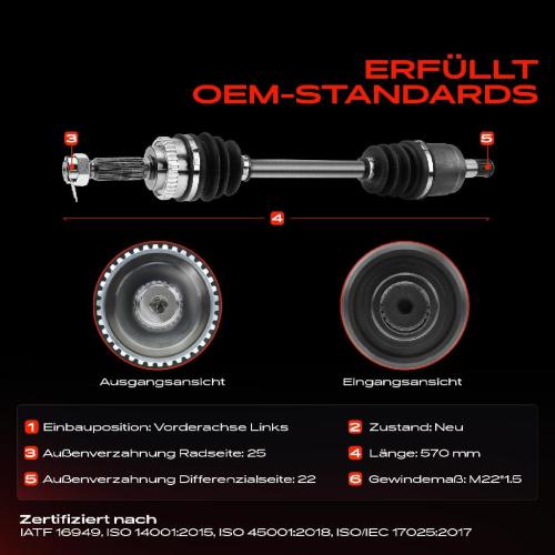 1x Antriebswelle Vorderachse Links für Hyundai Atos MX 1.0L 1998-2003 Bild 1x Antriebswelle Vorderachse Links für Hyundai Atos MX 1.0L 1998-2003