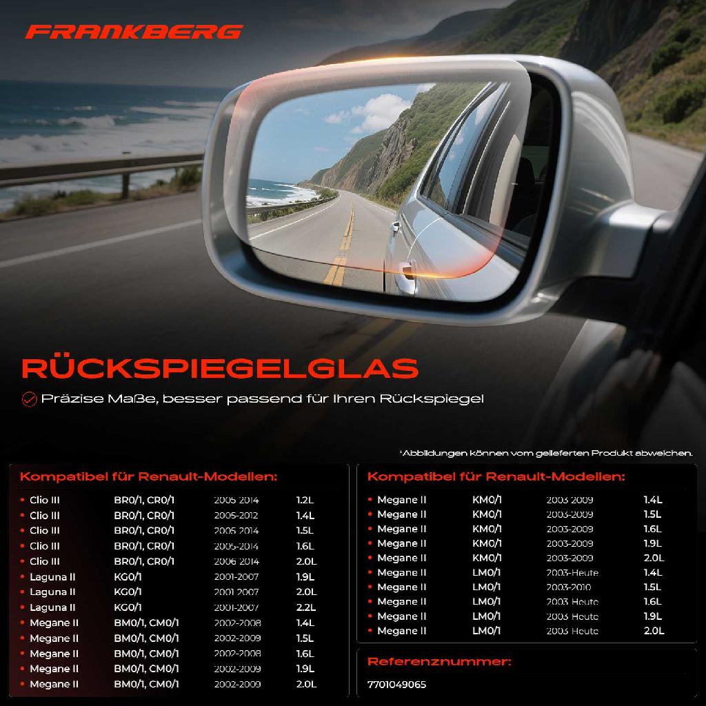 1x Spiegelglas Außenspiegel rechts für Renault Clio III Megane Scénic Laguna