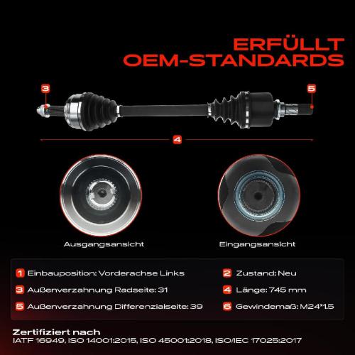 Frankberg 1x Antriebswelle Vorderachse Links für Nissan NV400 X62 X62B Renault Master III 2.3L Bj ab 2010 Bild Frankberg 1x Antriebswelle Vorderachse Links für Nissan NV400 X62 X62B Renault Master III 2.3L Bj ab 2010