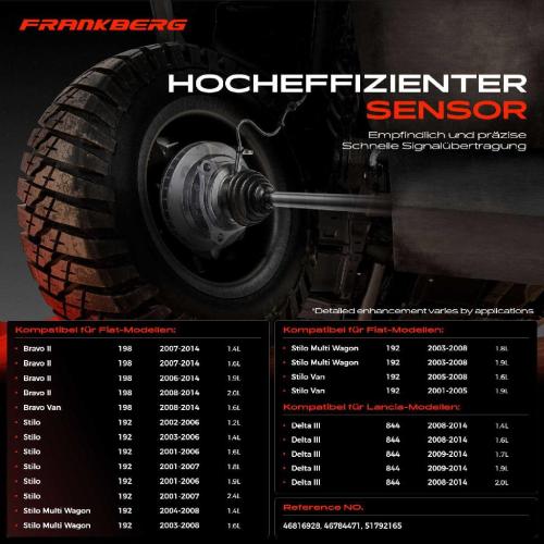 Frankberg 1x ABS Sensor Vorderachse beidseitig für Fiat Bravo II Van Stilo Multi Wagon Lancia Delta III 1.4L 2001-2014 Bild Frankberg 1x ABS Sensor Vorderachse beidseitig für Fiat Bravo II Van Stilo Multi Wagon Lancia Delta III 1.4L 2001-2014