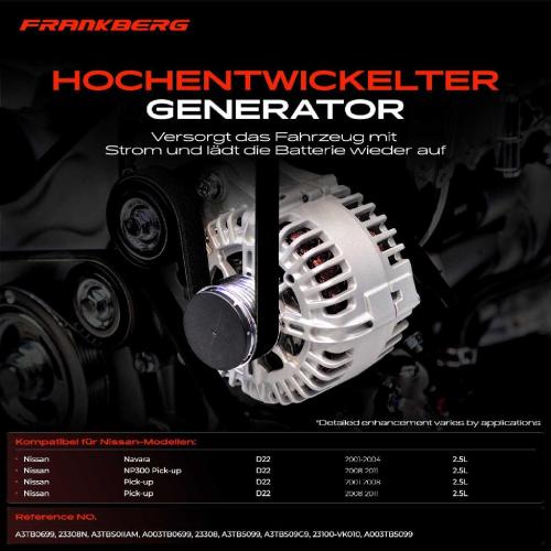 Frankberg 1x Lichtmaschine Generator für Nissan NP300 Pick Up D22 2.5 dCi Di TD 4WD Turbo Bild Frankberg 1x Lichtmaschine Generator für Nissan NP300 Pick Up D22 2.5 dCi Di TD 4WD Turbo