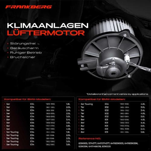 Frankberg 1x Gebläsemotor Innenraumgebläse für BMW 5er E34 7er E32 8er E31 1986-1999 Bild Frankberg 1x Gebläsemotor Innenraumgebläse für BMW 5er E34 7er E32 8er E31 1986-1999